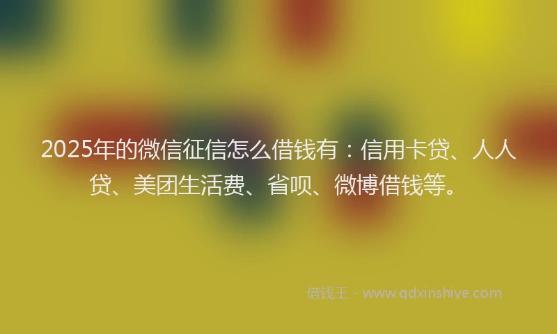 2025年的微信征信怎么借钱有：信用卡贷、人人贷、美团生活费、省呗、微博借钱等。