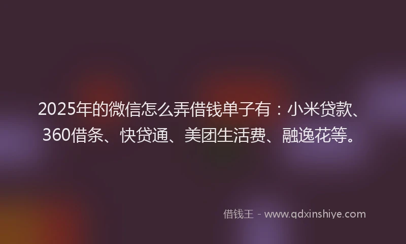 2025年的微信怎么弄借钱单子有：小米贷款、360借条、快贷通、美团生活费、融逸花等。