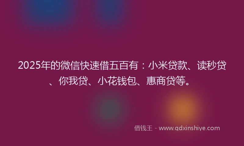 2025年的微信快速借五百有：小米贷款、读秒贷、你我贷、小花钱包、惠商贷等。