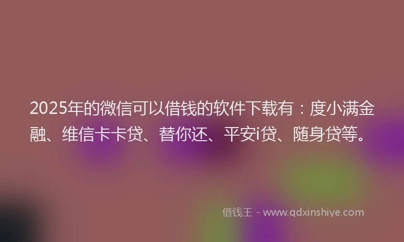 2025年的微信可以借钱的软件下载有：度小满金融、维信卡卡贷、替你还、平安i贷、随身贷等。