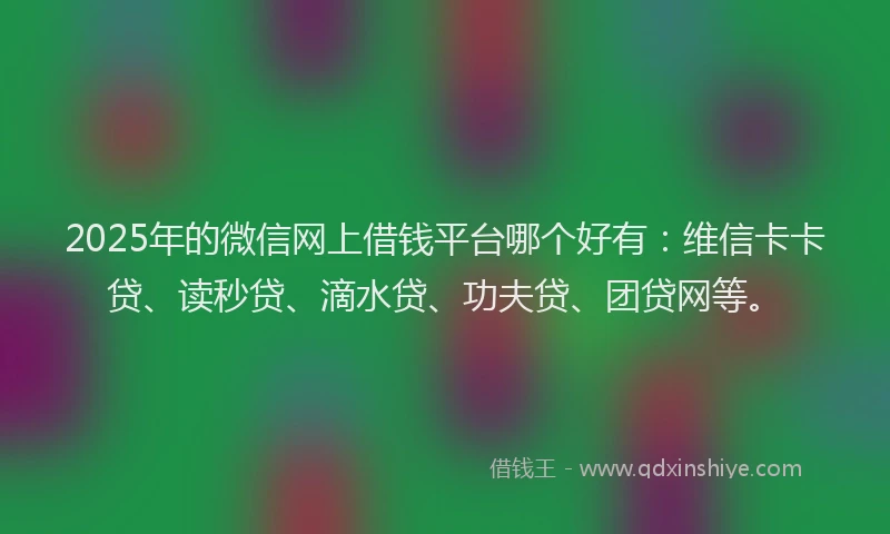 2025年的微信网上借钱平台哪个好有：维信卡卡贷、读秒贷、滴水贷、功夫贷、团贷网等。