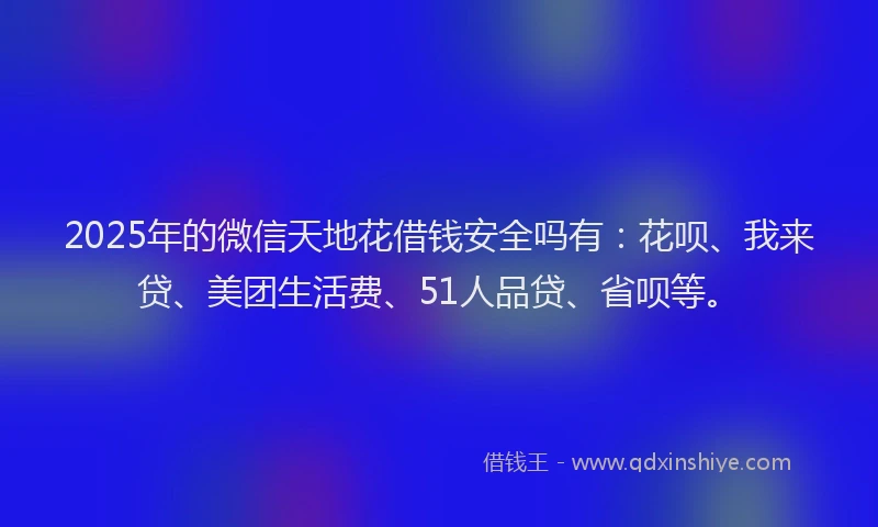 2025年的微信天地花借钱安全吗有：花呗、我来贷、美团生活费、51人品贷、省呗等。