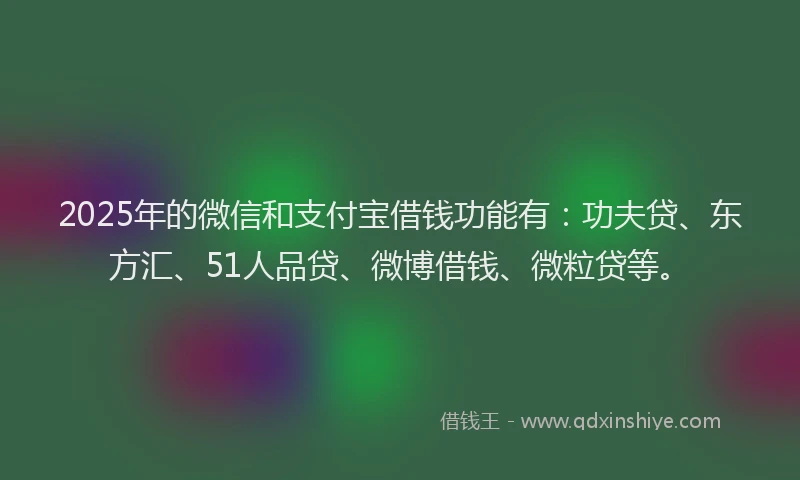2025年的微信和支付宝借钱功能有：功夫贷、东方汇、51人品贷、微博借钱、微粒贷等。