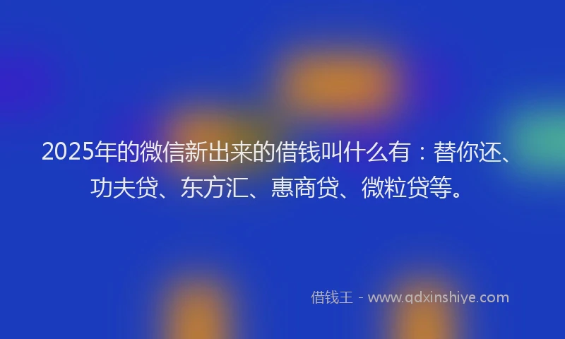 2025年的微信新出来的借钱叫什么有：替你还、功夫贷、东方汇、惠商贷、微粒贷等。
