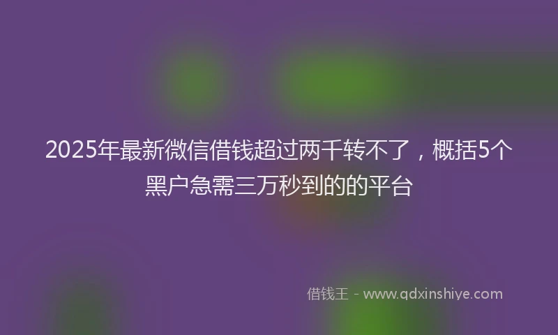 2025年最新微信借钱超过两千转不了，概括5个黑户急需三万秒到的的平台