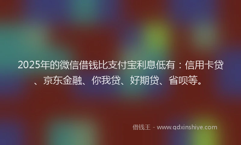 2025年的微信借钱比支付宝利息低有：信用卡贷、京东金融、你我贷、好期贷、省呗等。