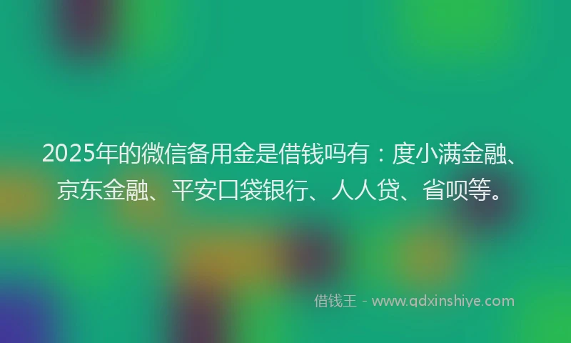 2025年的微信备用金是借钱吗有：度小满金融、京东金融、平安口袋银行、人人贷、省呗等。