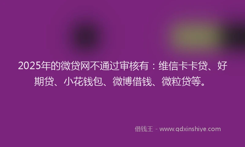 2025年的微贷网不通过审核有：维信卡卡贷、好期贷、小花钱包、微博借钱、微粒贷等。