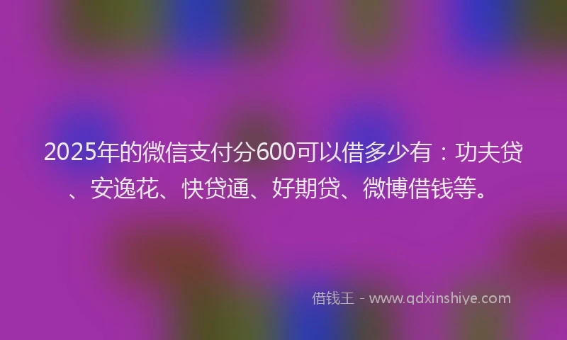 2025年的微信支付分600可以借多少有：功夫贷、安逸花、快贷通、好期贷、微博借钱等。