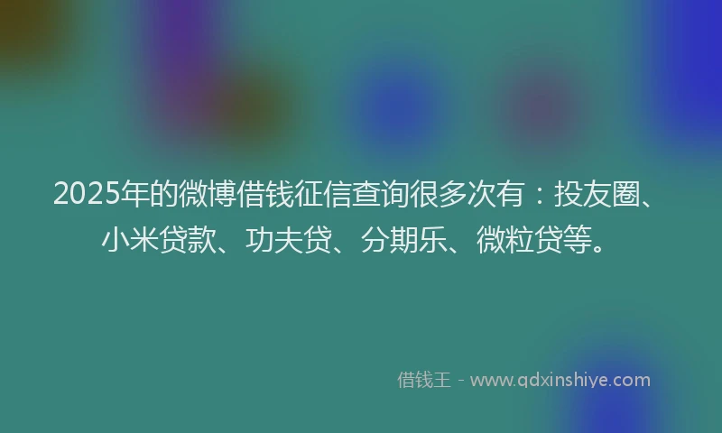 2025年的微博借钱征信查询很多次有：投友圈、小米贷款、功夫贷、分期乐、微粒贷等。