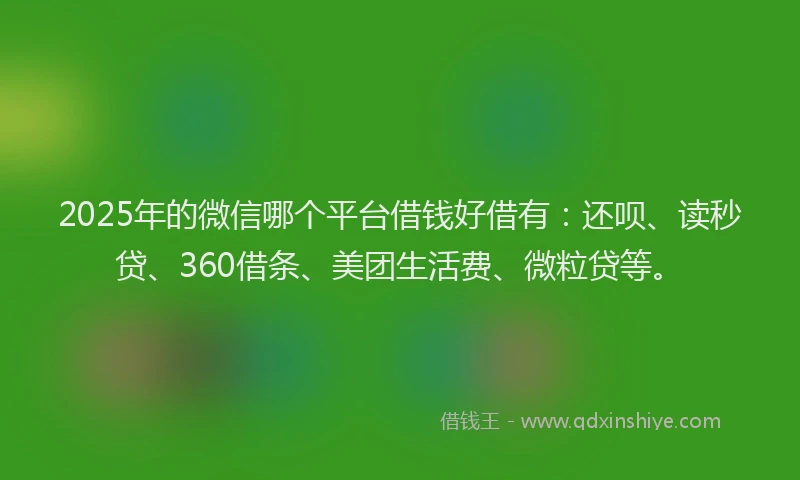 2025年的微信哪个平台借钱好借有：还呗、读秒贷、360借条、美团生活费、微粒贷等。
