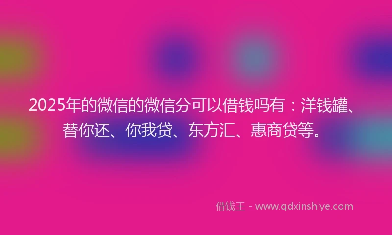 2025年的微信的微信分可以借钱吗有：洋钱罐、替你还、你我贷、东方汇、惠商贷等。