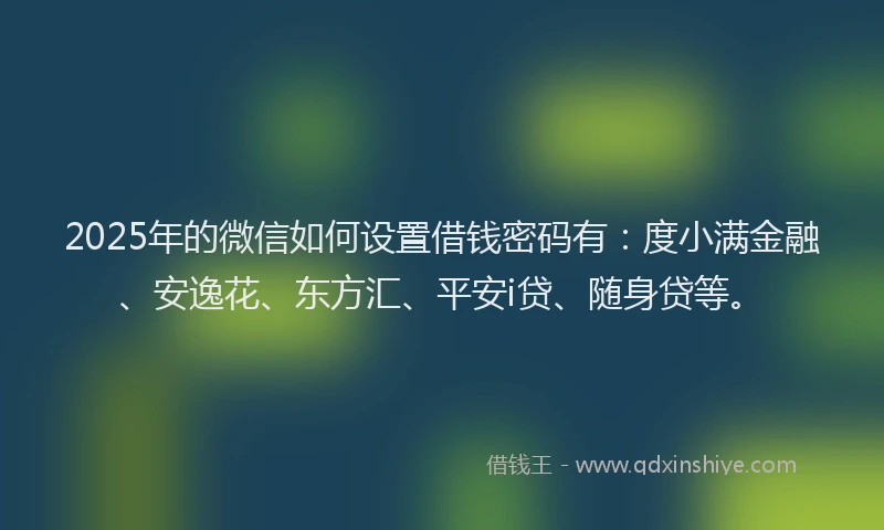 2025年的微信如何设置借钱密码有：度小满金融、安逸花、东方汇、平安i贷、随身贷等。