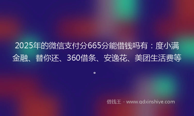 2025年的微信支付分665分能借钱吗有：度小满金融、替你还、360借条、安逸花、美团生活费等。