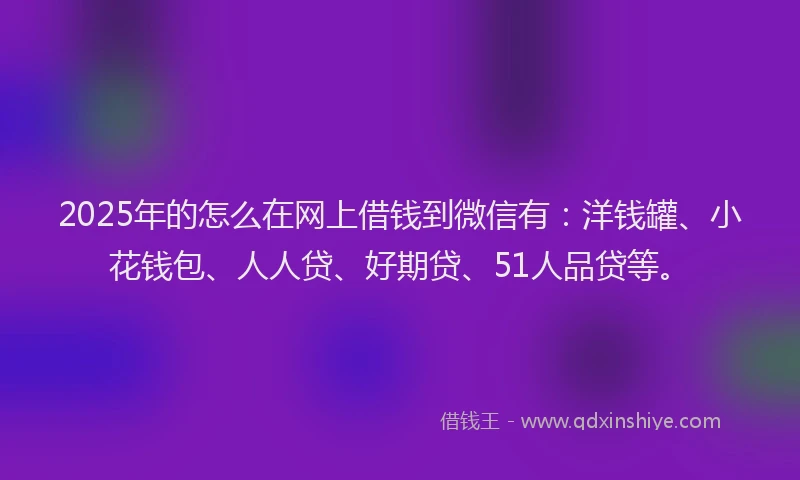 2025年的怎么在网上借钱到微信有：洋钱罐、小花钱包、人人贷、好期贷、51人品贷等。