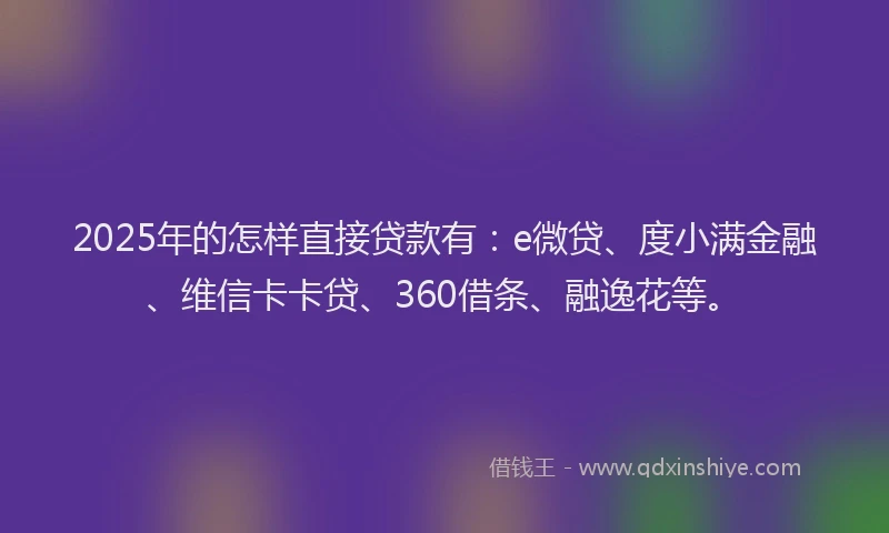 2025年的怎样直接贷款有：e微贷、度小满金融、维信卡卡贷、360借条、融逸花等。