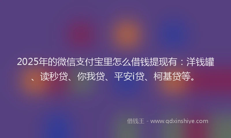 2025年的微信支付宝里怎么借钱提现有：洋钱罐、读秒贷、你我贷、平安i贷、柯基贷等。