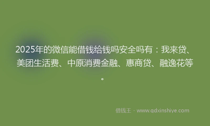 2025年的微信能借钱给钱吗安全吗有：我来贷、美团生活费、中原消费金融、惠商贷、融逸花等。
