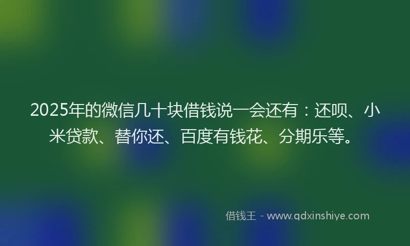 2025年的微信几十块借钱说一会还有：还呗、小米贷款、替你还、百度有钱花、分期乐等。