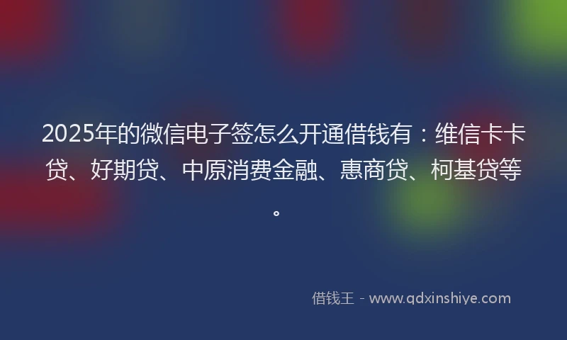 2025年的微信电子签怎么开通借钱有：维信卡卡贷、好期贷、中原消费金融、惠商贷、柯基贷等。