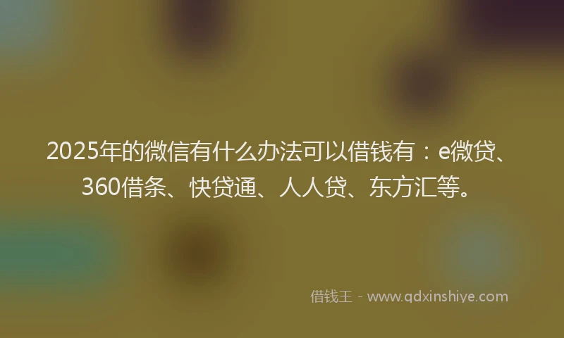 2025年的微信有什么办法可以借钱有：e微贷、360借条、快贷通、人人贷、东方汇等。