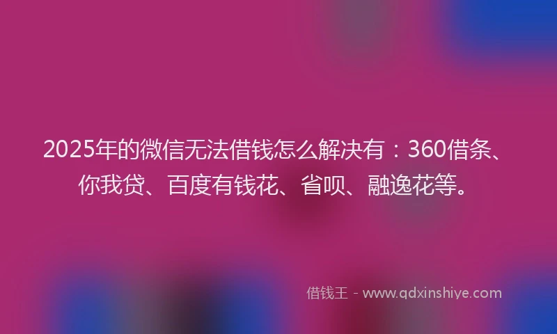 2025年的微信无法借钱怎么解决有：360借条、你我贷、百度有钱花、省呗、融逸花等。
