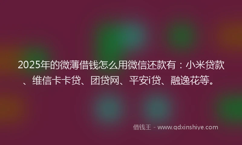 2025年的微薄借钱怎么用微信还款有：小米贷款、维信卡卡贷、团贷网、平安i贷、融逸花等。