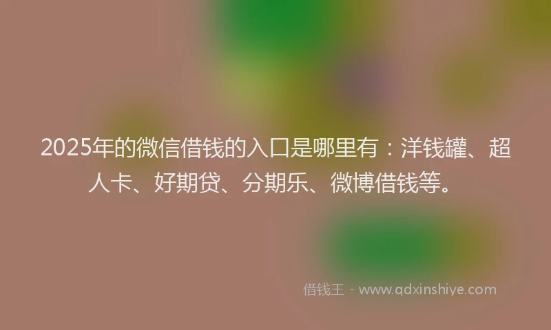 2025年的微信借钱的入口是哪里有：洋钱罐、超人卡、好期贷、分期乐、微博借钱等。
