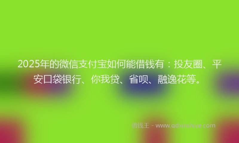 2025年的微信支付宝如何能借钱有：投友圈、平安口袋银行、你我贷、省呗、融逸花等。