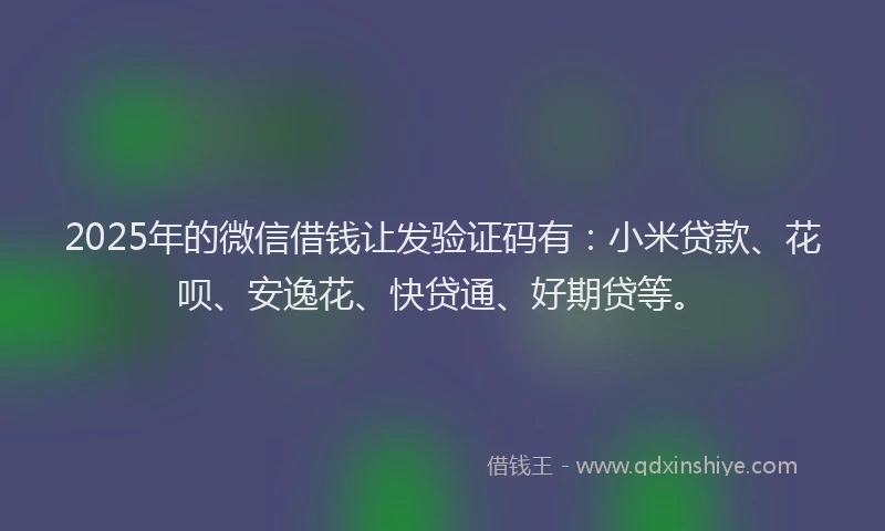 2025年的微信借钱让发验证码有：小米贷款、花呗、安逸花、快贷通、好期贷等。
