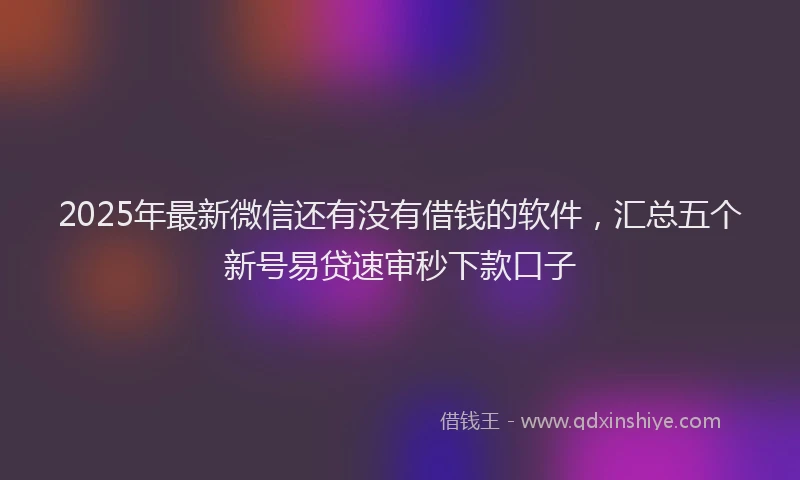 2025年最新微信还有没有借钱的软件，汇总五个新号易贷速审秒下款口子
