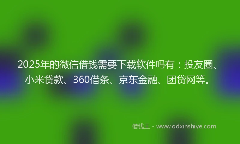 2025年的微信借钱需要下载软件吗有：投友圈、小米贷款、360借条、京东金融、团贷网等。