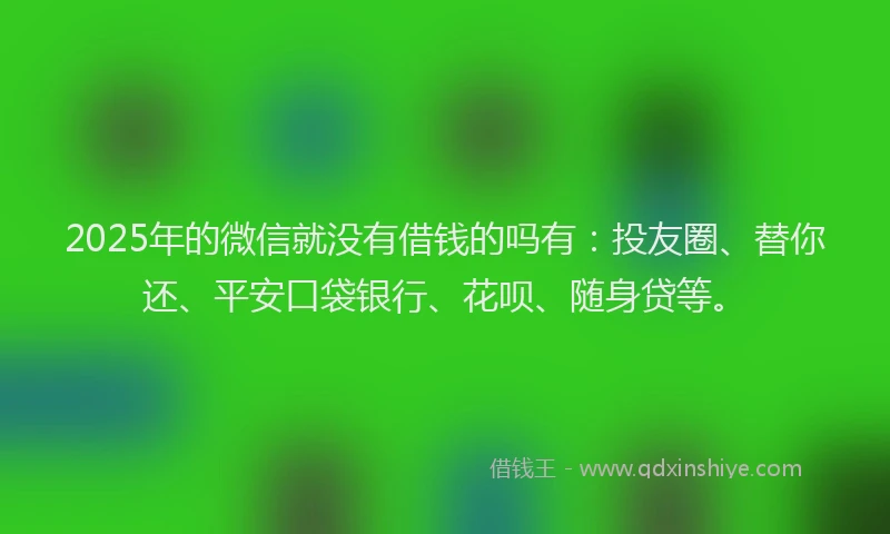 2025年的微信就没有借钱的吗有：投友圈、替你还、平安口袋银行、花呗、随身贷等。