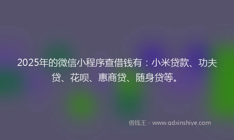 2025年的微信小程序查借钱有：小米贷款、功夫贷、花呗、惠商贷、随身贷等。