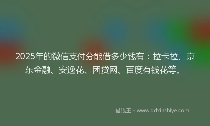 2025年的微信支付分能借多少钱有：拉卡拉、京东金融、安逸花、团贷网、百度有钱花等。