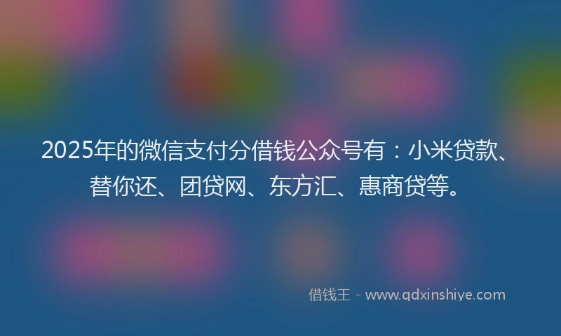 2025年的微信支付分借钱公众号有：小米贷款、替你还、团贷网、东方汇、惠商贷等。