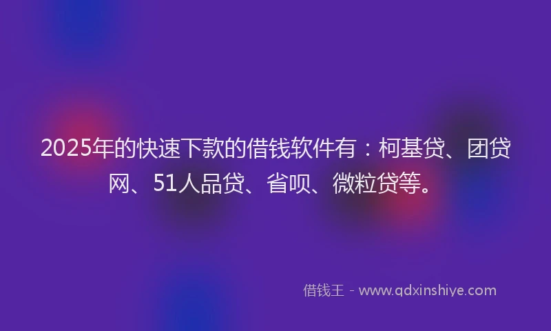 2025年的快速下款的借钱软件有：柯基贷、团贷网、51人品贷、省呗、微粒贷等。