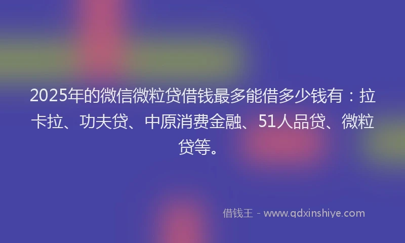 2025年的微信微粒贷借钱最多能借多少钱有：拉卡拉、功夫贷、中原消费金融、51人品贷、微粒贷等。