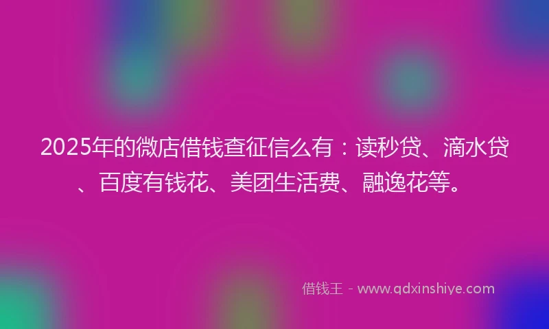 2025年的微店借钱查征信么有：读秒贷、滴水贷、百度有钱花、美团生活费、融逸花等。