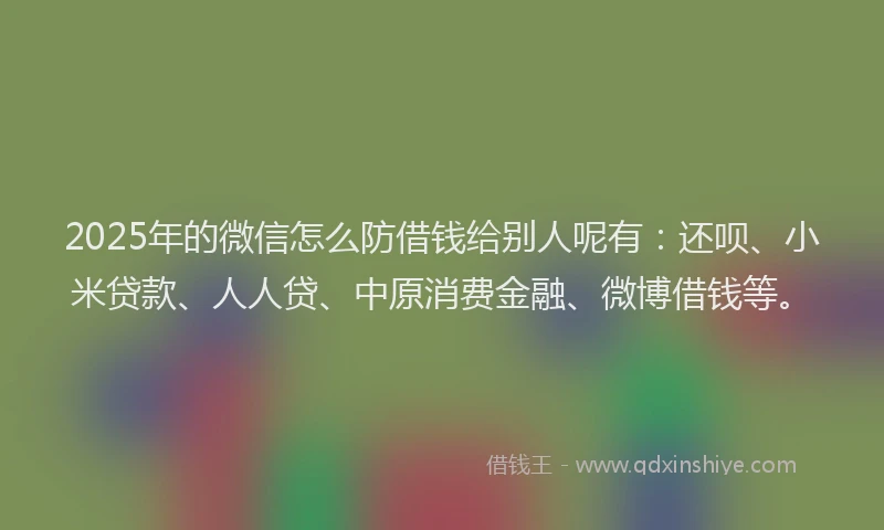 2025年的微信怎么防借钱给别人呢有：还呗、小米贷款、人人贷、中原消费金融、微博借钱等。