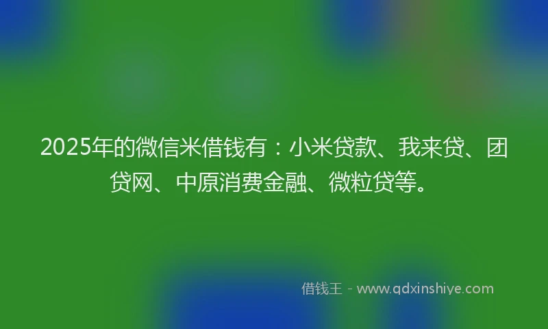 2025年的微信米借钱有：小米贷款、我来贷、团贷网、中原消费金融、微粒贷等。