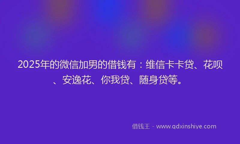 2025年的微信加男的借钱有：维信卡卡贷、花呗、安逸花、你我贷、随身贷等。