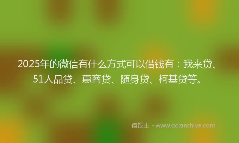 2025年的微信有什么方式可以借钱有：我来贷、51人品贷、惠商贷、随身贷、柯基贷等。
