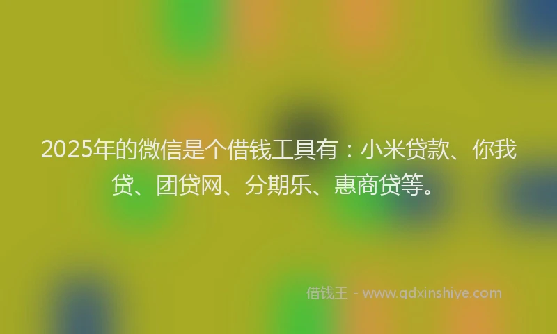 2025年的微信是个借钱工具有：小米贷款、你我贷、团贷网、分期乐、惠商贷等。
