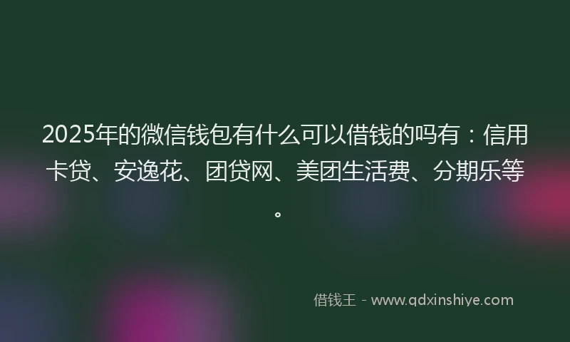 2025年的微信钱包有什么可以借钱的吗有：信用卡贷、安逸花、团贷网、美团生活费、分期乐等。