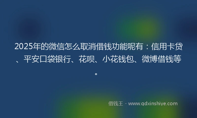 2025年的微信怎么取消借钱功能呢有：信用卡贷、平安口袋银行、花呗、小花钱包、微博借钱等。