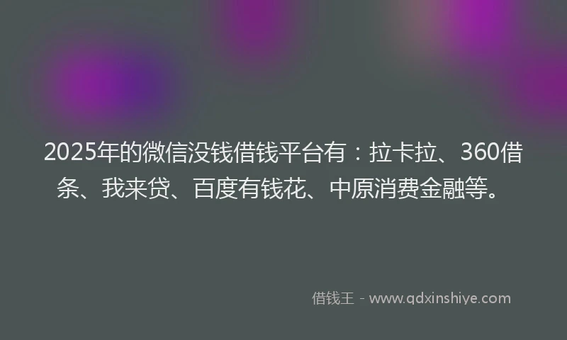 2025年的微信没钱借钱平台有：拉卡拉、360借条、我来贷、百度有钱花、中原消费金融等。