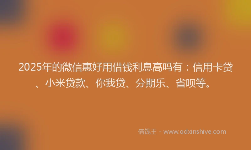 2025年的微信惠好用借钱利息高吗有：信用卡贷、小米贷款、你我贷、分期乐、省呗等。