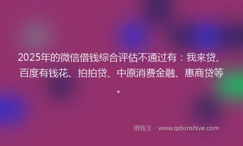 2025年的微信借钱综合评估不通过有：我来贷、百度有钱花、拍拍贷、中原消费金融、惠商贷等。