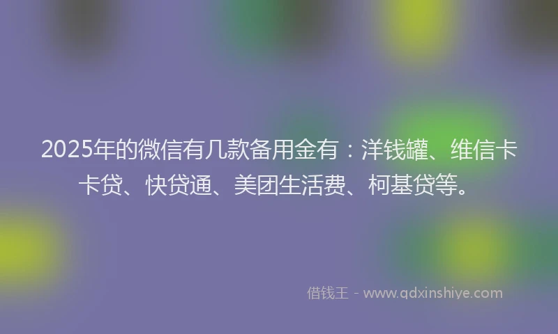 2025年的微信有几款备用金有：洋钱罐、维信卡卡贷、快贷通、美团生活费、柯基贷等。